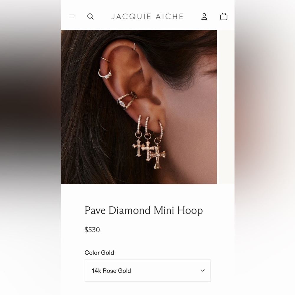 Jacquie Aiche Fine Jewelry Pave Diamond Mini Hoop Earring $530 Rose Gold single - Picture 7 of 14